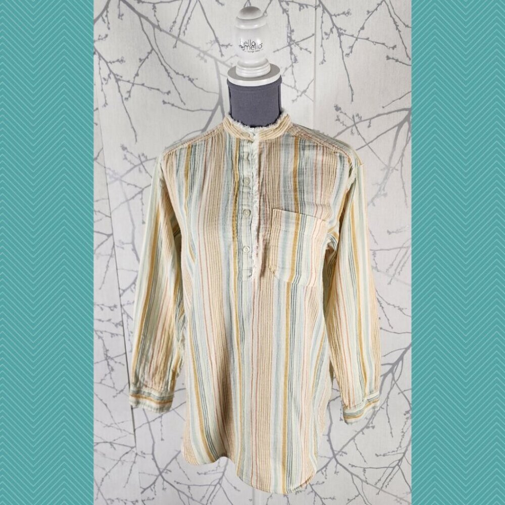 Eddie Bauer Yellow Striped 100% Cotton Gauze Popover Tunic